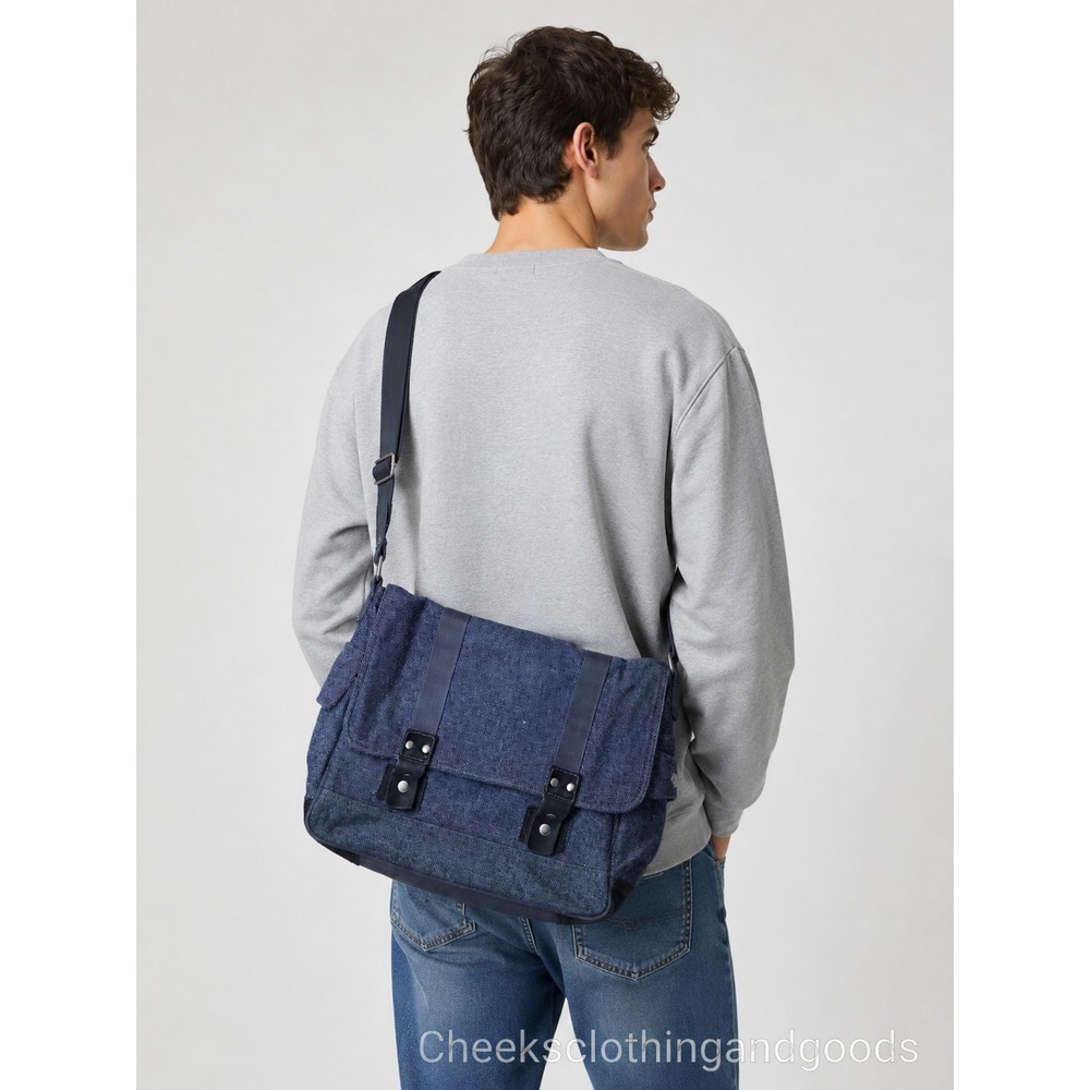 VTG Gap Nineteen 69 Messenger Bag Heathered Gray Black Canvas Utility Satchel